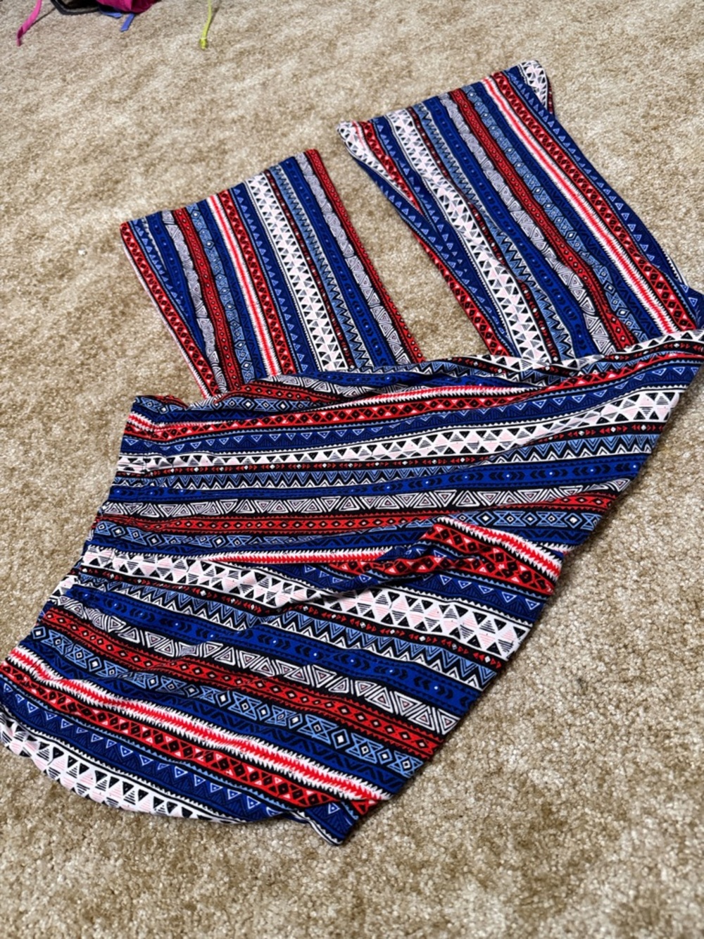Hot Gal Aztec-Pattern Wide Leg Leggings in Blue, Red & White